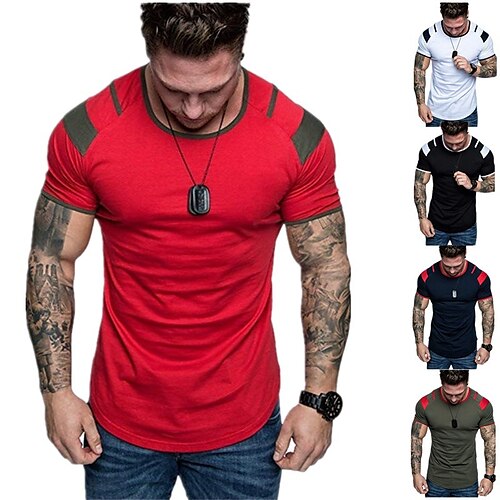 

Homens Camiseta Bloco de cor Gola Redonda Verde Tropa Vermelho Azul Marinha Branco Preto Casual Diário Manga Curta Roupa Esportes Moda Leve Grande e Alto / Verão