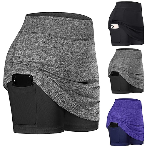 

Women's Tennis Skirts Yoga Shorts Yoga Skirt 2 in 1 Side Pockets Tummy Control Butt Lift Quick Dry High Waist Yoga Fitness Gym Workout Shorts Skort Bottoms White Black Gray Sports Activewear Stretchy