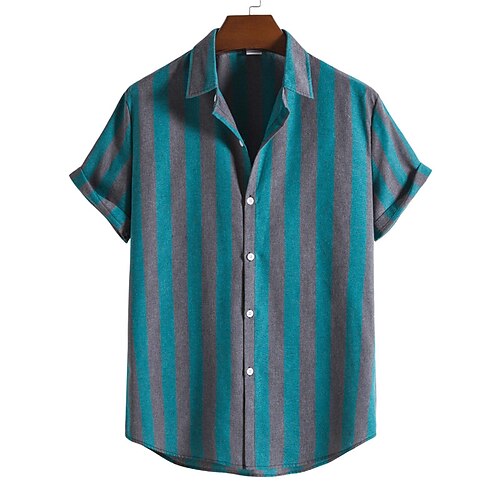 

Men's Summer Hawaiian Shirt Striped Turndown Street Casual Button-Down Print Short Sleeve Tops Casual Fashion Breathable Comfortable Blue Summer Shirts Summer Shirts