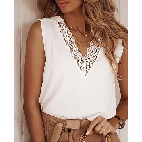 

Lace Patch V Neck Tank Top