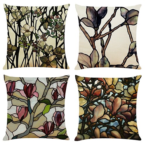 

Magnolia Double Side Cushion Cover 4PC Soft Decorative Square Throw Pillow Cover Cushion Case Pillowcase for Bedroom Livingroom Superior Quality Machine Washable Indoor Cushion for Sofa Couch Bed Chair