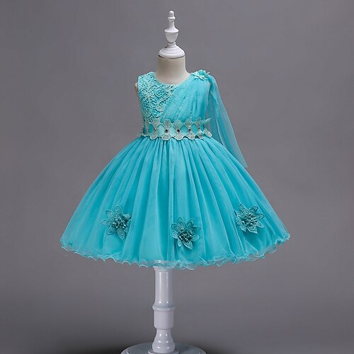 

Meninas Vestido De Tule Sem Manga Cor Sólida Flor Gráfico impresso em 3D Vestidos Elegante Princesa Altura dos Joelhos Poliéster / Algodão Vestido Verão Primavera Outono Infantil Casamento Aniversário