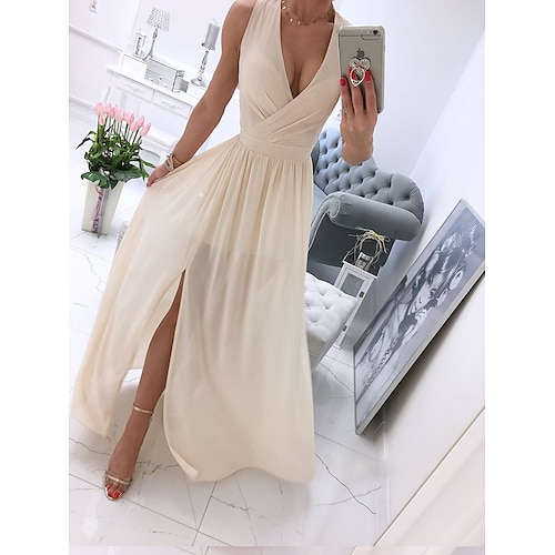 

Women's Party Dress Holiday Dress Swing Dress Long Dress Maxi Dress Leather Pink White Light Green Sleeveless Pure Color Split Spring Summer V Neck Vacation Party Wedding Guest Date 2023 S M L XL 2XL