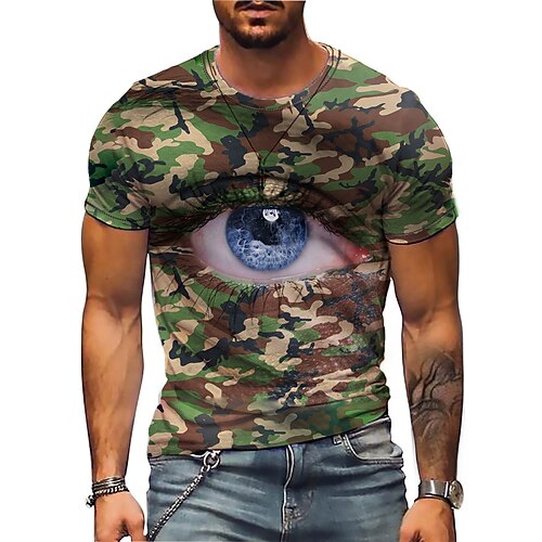 

Men's T shirt Tee Graphic Camouflage Eye Crew Neck Green Army Green 3D Print Daily Sports Short Sleeve Print Clothing Apparel Sports Designer Casual Classic / Summer / Summer