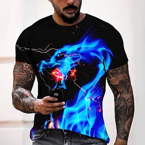 

Herren T Shirt Tee Graphic Rundhalsausschnitt Blau 3D-Druck Casual Täglich Kurzarm 3D-Druck Bekleidung Modisch Cool Designer Komfortabel / Sommer / Sommer