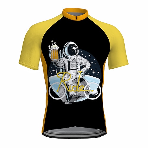 

21Grams Men's Cycling Jersey Short Sleeve Bike Top with 3 Rear Pockets Mountain Bike MTB Road Bike Cycling Breathable Quick Dry Moisture Wicking Reflective Strips Yellow Astronaut Polyester Spandex