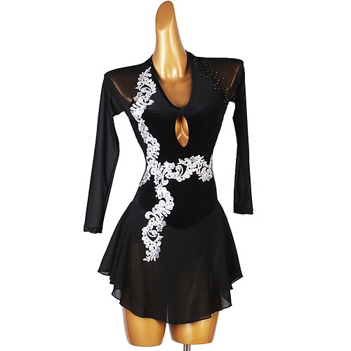 

Figure Skating Dress Lace Crystals / Rhinestones Women's Girls' Training Performance Long Sleeve High Mesh Spandex