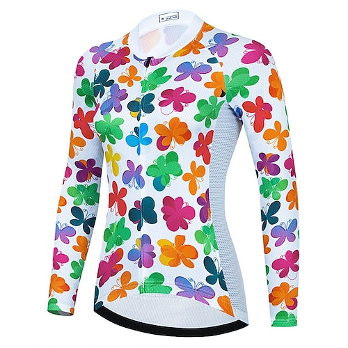 

21Grams Women's Cycling Jersey Long Sleeve Bike Top with 3 Rear Pockets Mountain Bike MTB Road Bike Cycling Breathable Quick Dry Moisture Wicking Reflective Strips White Butterfly Polyester Spandex