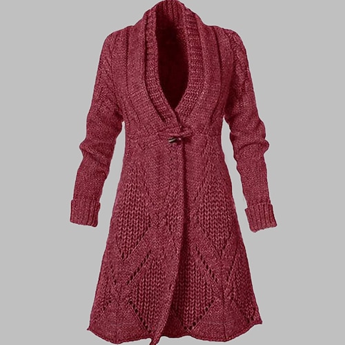 

Women's Cardigan Sweater Jumper Cable Crochet Knit Knitted Solid Color V Neck Casual Daily Winter Fall Blue Red S M L / Long Sleeve / Chunky / Open Front / Regular Fit