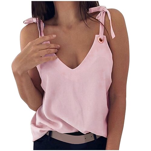 

Women's Tank Top Shirt Blue Pink Red Plain Sleeveless Daily Weekend Streetwear Casual V Neck Regular S