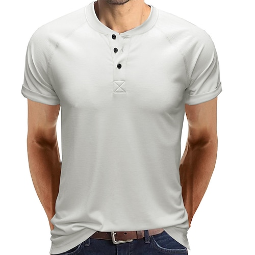 

Herren T Shirt Henley Shirt Feste Farbe Henley Grün Khaki Staubiges Blau Beige Weiß Übergröße Strasse Casual Kurzarm Button-Down Bekleidung Baumwolle Basic Casual Klassisch Groß und hoch