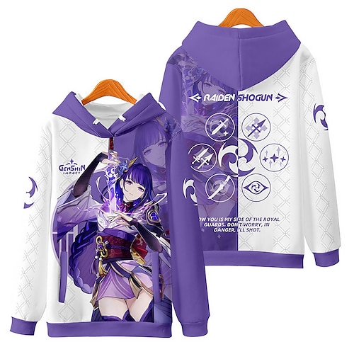 

Genshin Impact Raiden Shogun Hoodie Anime Cartoon Anime 3D Harajuku Graphic Hoodie For Men's Women's Unisex Adults' 3D Print 100% Polyester