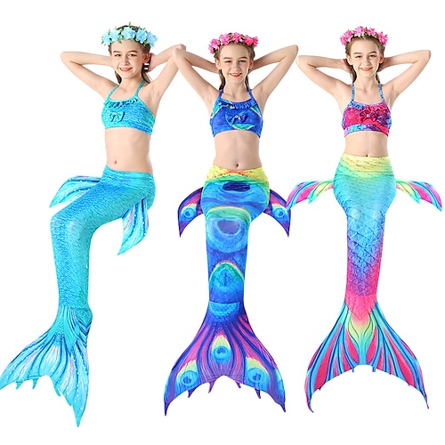 

Kids Girls' Three Piece Swimwear Outdoor Tie Dye Active Ruched Bathing Suits 3-10 Years Summer Blue Purple Pink / Backless / Patchwork