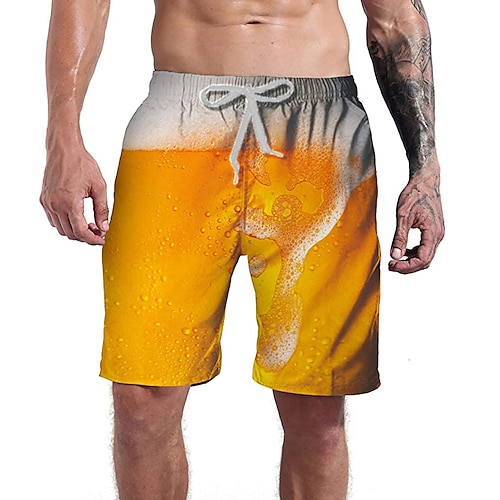 

Men's Casual Athleisure Shorts Drawstring Pocket Elastic Drawstring Design Short Pants Daily Holiday Micro-elastic 3D Print Beer Mid Waist Yellow S M L XL XXL / Summer