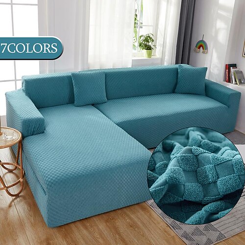 

Jacquard Stretch Sofa Cover Slipcover Elastic Sectional Couch Armchair Loveseat 4 or 3 seater L Shape Sofa Grey Dust-Proof Non-Slip Soft Durable Washable