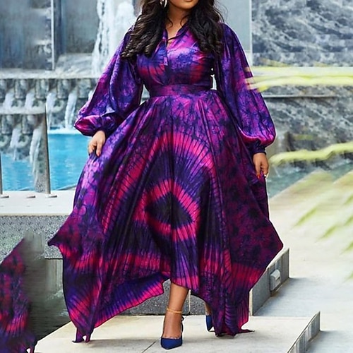 

Women's Plus Size Holiday Dress Floral V Neck Print Puff Sleeve Long Sleeve Winter Fall Elegant Maxi long Dress Daily Vacation Dress