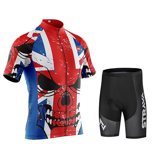 

CAWANFLY Men's Cycling Jersey with Shorts Short Sleeve Mountain Bike MTB Road Bike Cycling Red Blue Bike Padded Shorts / Chamois Clothing Suit UV Resistant 3D Pad Anatomic Design Ultraviolet / Lycra
