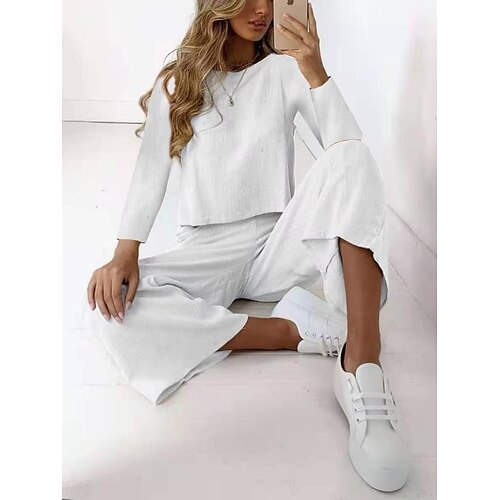 

Femme Chemise Ensembles de pantalons Noir Blanche Marron Plein manche longue Casual Quotidien basique Col Rond