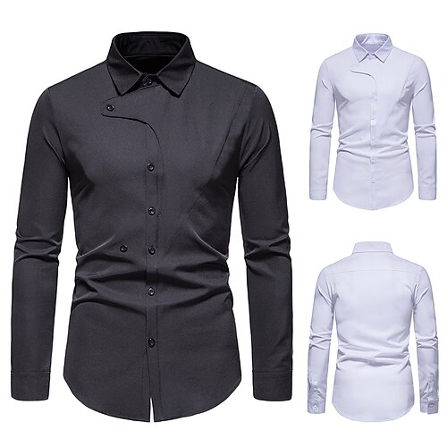 

Camisa masculina sem impressão cor sólida plus size gola de botão diariamente blusas de manga longa camisas de verão branco preto fashion