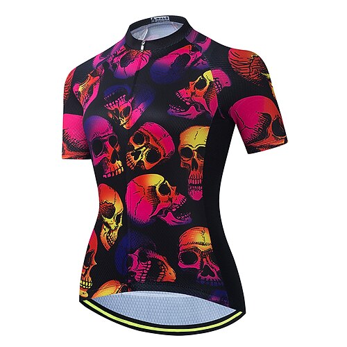 

21Grams Women's Cycling Jersey Short Sleeve Bike Top with 3 Rear Pockets Mountain Bike MTB Road Bike Cycling Breathable Quick Dry Moisture Wicking Reflective Strips Rose Red Skull Polyester Spandex