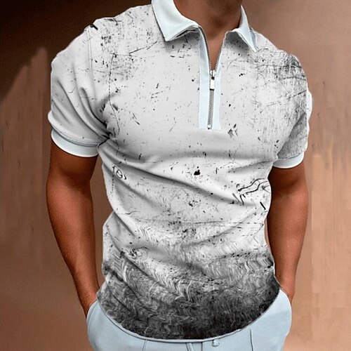 

Men's Golf Shirt Other Prints Tie Dye Classic Collar Street Casual Zipper Patchwork Short Sleeve Tops Casual Fashion Streetwear Slim Fit White Summer Shirts