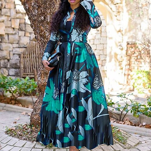 

Women's Plus Size Holiday Dress Floral V Neck Print Long Sleeve Fall Spring Sexy Midi Dress Causal Daily Dress