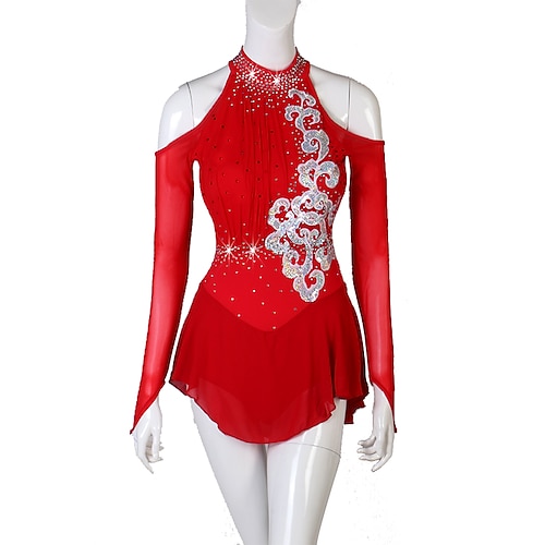 

Figure Skating Dress Crystals / Rhinestones Women's Girls' Training Performance Long Sleeve High Mesh Spandex