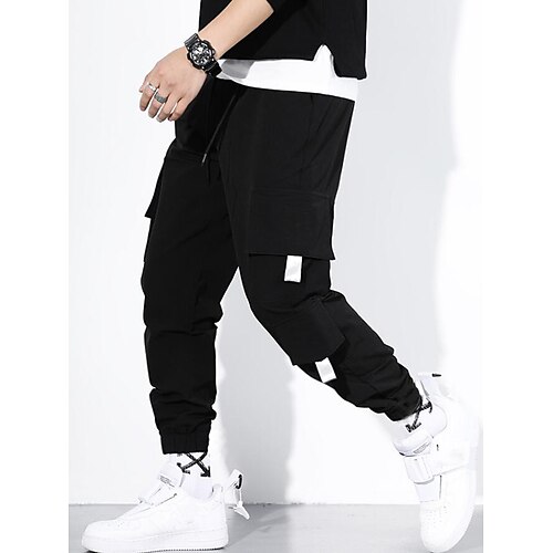 

Men's Cargo Pants Trousers Harem Pants Elastic Waist Solid Color Full Length Corduroy Fashion Black