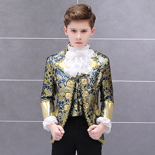 

Prince Aristocrat Retro Vintage Rococo Medieval 18th Century Outfits Party Costume Boys Kid's Costume Vintage Cosplay Queen's Platinum Jubilee 2022 Elizabeth 70 Years Long Sleeve Coat / Vest / Pants
