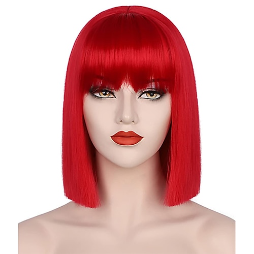 

Women's Red Wig Short Red Bob Wig with Bangs Natural Look Soft Synthetic Wig Cute Wig Party Cosplay Halloween 12Inch Christmas Party Wigs