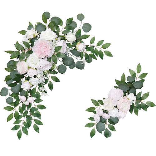 

Artificial Wedding Arch Flowers Eucalyptus Leaves Large Rose Floral Swags for Wedding Chair Sheer Drapes Arbor Wedding Ceremony and Reception