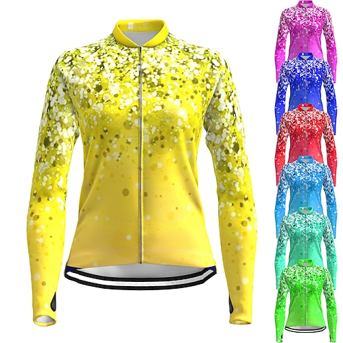 

21Grams Women's Cycling Jersey Long Sleeve Bike Top with 3 Rear Pockets Mountain Bike MTB Road Bike Cycling Breathable Quick Dry Moisture Wicking Reflective Strips Green Yellow Dark Green Polka Dot