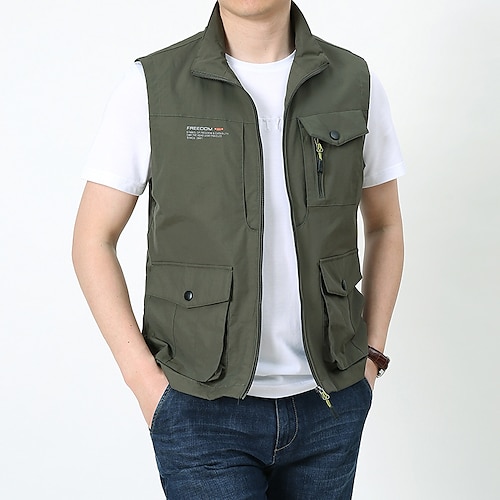 

Men's Fishing Vest Hiking Vest Outerwear Jacket Top Outdoor Breathable Lightweight Soft Comfortable Summer Sapphire Military color Black Fishing Climbing Running