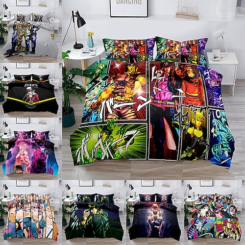 

JoJo's Bizarre Adventure 3-Pieces Duvet Cover Set Hotel Bedding Sets Kids Comforter Cover with Soft Lightweight Microfiber, Include 1 Duvet Cover, 2 Pillowcases(1 Pillowcase for Twin/Single)