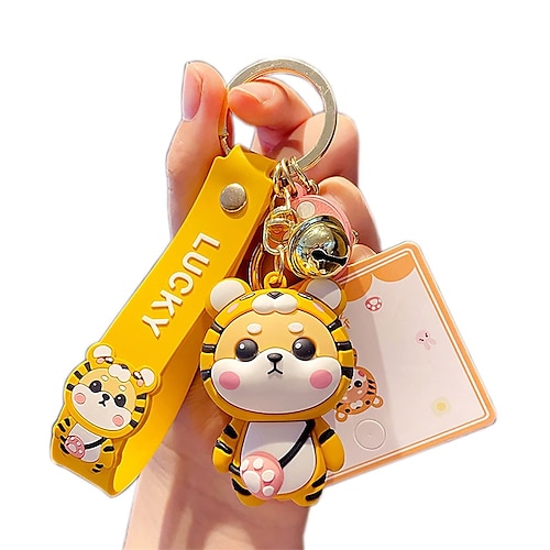 

Men Women Boys Girls Silicone Cute PVC Shiba Inu Car Keychain Creative New Year Gift Bag Animal Pendant Car Key Pendant Metal Key Ring-Shiba Inu Tiger 1PCS