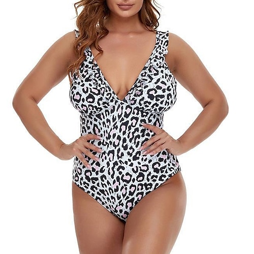

Women's Swimwear One Piece Monokini Bathing Suits Plus Size Swimsuit Tummy Control Open Back Printing for Big Busts Floral Leopard Green Black Blue Rosy Pink Plunge Bathing Suits Sports Vacation