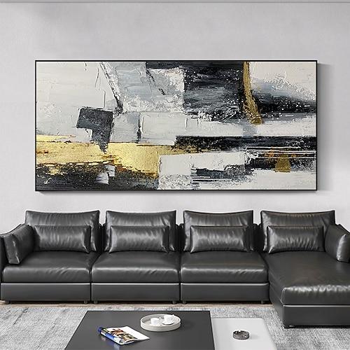 

Handmade Oil Painting Canvas Wall Art Decoration Abstract Art Flowing Gold Foil for Home Decor Stretched Frame Hanging Painting