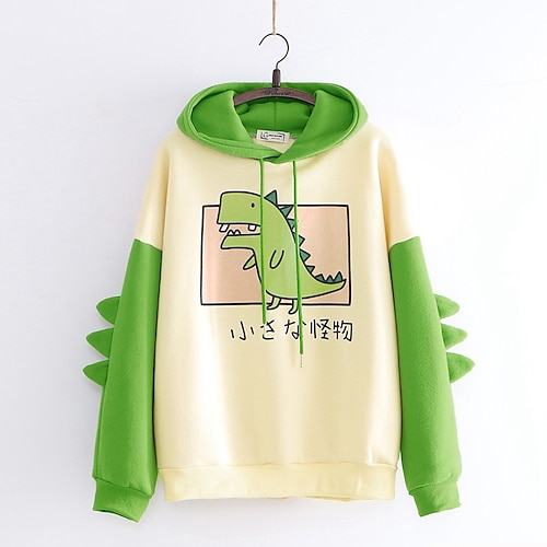 

kvinners tenårings jenter søt dinosaur hettegensere med lange ermer casual løse gensere hettegensere sweatshirts pullover topper grønn