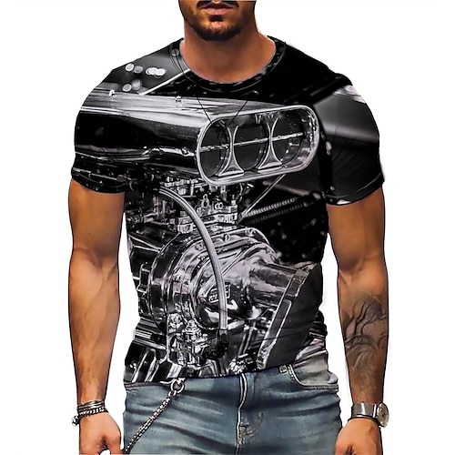 Men's T shirt Tee Graphic Machine Crew Neck Yellow Silver Brown Black 3D Print Daily Sports Short Sleeve Print Clothing Apparel Designer Casual Classic Big and Tall / Summer / Summer