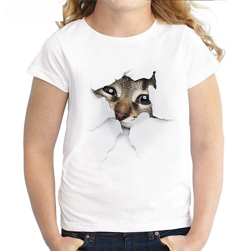 

Women's Plus Size Curve Tops T shirt Cat Animal Print Short Sleeve Crewneck Basic Streetwear Daily Going out Polyester Spring Summer Black And White White