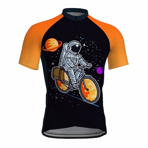 

21Grams Men's Cycling Jersey Short Sleeve Bike Top with 3 Rear Pockets Mountain Bike MTB Road Bike Cycling Breathable Quick Dry Moisture Wicking Reflective Strips Orange Galaxy Astronaut Polyester