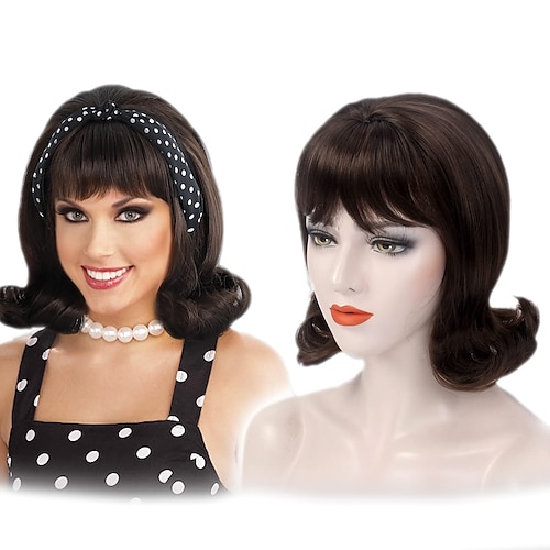 

Brown Retro Wigs 60s Beehive Curl Hair Wig for Women Daily 50s 70s Cosplay Party Womens Wigs