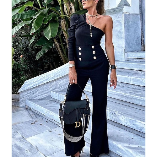 

Women's Blouse Office Suit Pants Sets Streetwear Black Office Daily Wear Plain One Shoulder S M L XL