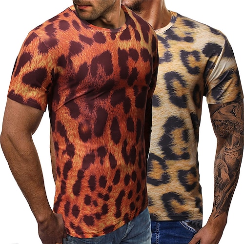 

Herren T Shirt Graphic Leopard Rundhalsausschnitt Gelb Rote Casual Täglich Kurzarm Bekleidung Baumwolle Sport Modisch Leicht Groß und hoch / Sommer