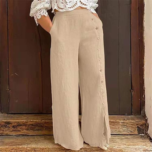 

Women's Plus Size Pants Chinos Split Solid Color Casual Streetwear Casual Daily High Full Length Fall Spring Black Navy Blue Apricot L XL XXL 3XL