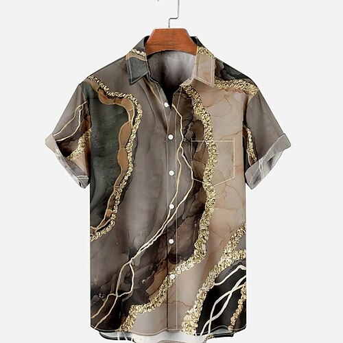 

Hombre Camisa Graphic Cuello Vuelto Marrón Exterior Calle Manga Corta 3D Abotonar Ropa Moda Casual Transpirable Cómodo / Verano / Verano