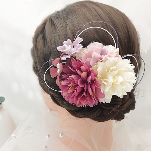 

antik håndindpakket kugle krysantemum silke blomst hår kam japansk populær yukata kimono simulation blomst hår tilbehør
