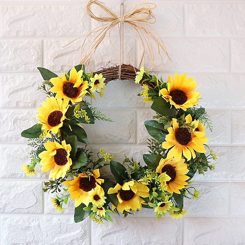 

2022 New European Style Sunflower Wreath Wall Hanging House Number Wreath Wedding Party Holiday Decoration Window Wall Hanging Decoration