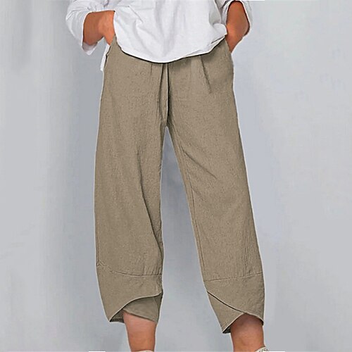 

Women's Plus Size Pants Chinos Pocket Solid Color Basic Casual Casual Daily Natural Ankle-Length Spring Summer Black Gray khaki L XL XXL 3XL 4XL