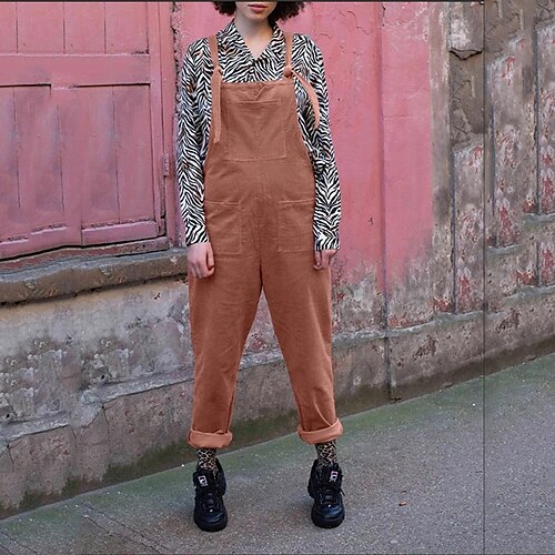 

Salopette Femme Poche Couleur unie Col Carré Vêtement de rue Plein Air du quotidien Standard Sans Manches Vert S Printemps